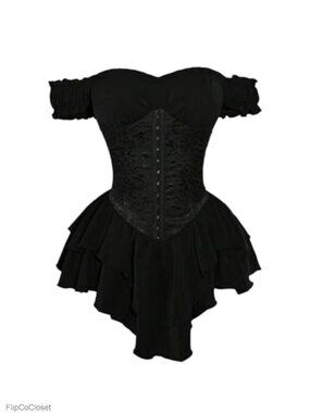 Off Shoulder Layered Ruffle Corset Dress Gothic Bustier Renaissance Costume